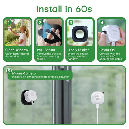 AI Magnetic 2K 3MP Window Security Camera (2-Pack) – Dual-Band WiFi, Color Night Vision & 24/7 Recording